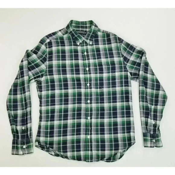 Vince Size Medium Men's Green Black White Check/Plaid Button Down Long Sleeve - Picture 1 of 8